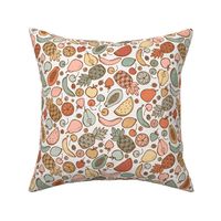 Fruit Fiesta in vintage blush, green and rust on a cream background