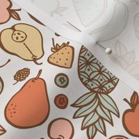 Fruit Fiesta in vintage blush, green and rust on a cream background