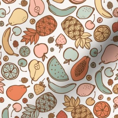 Fruit Fiesta in vintage blush, green and rust on a cream background