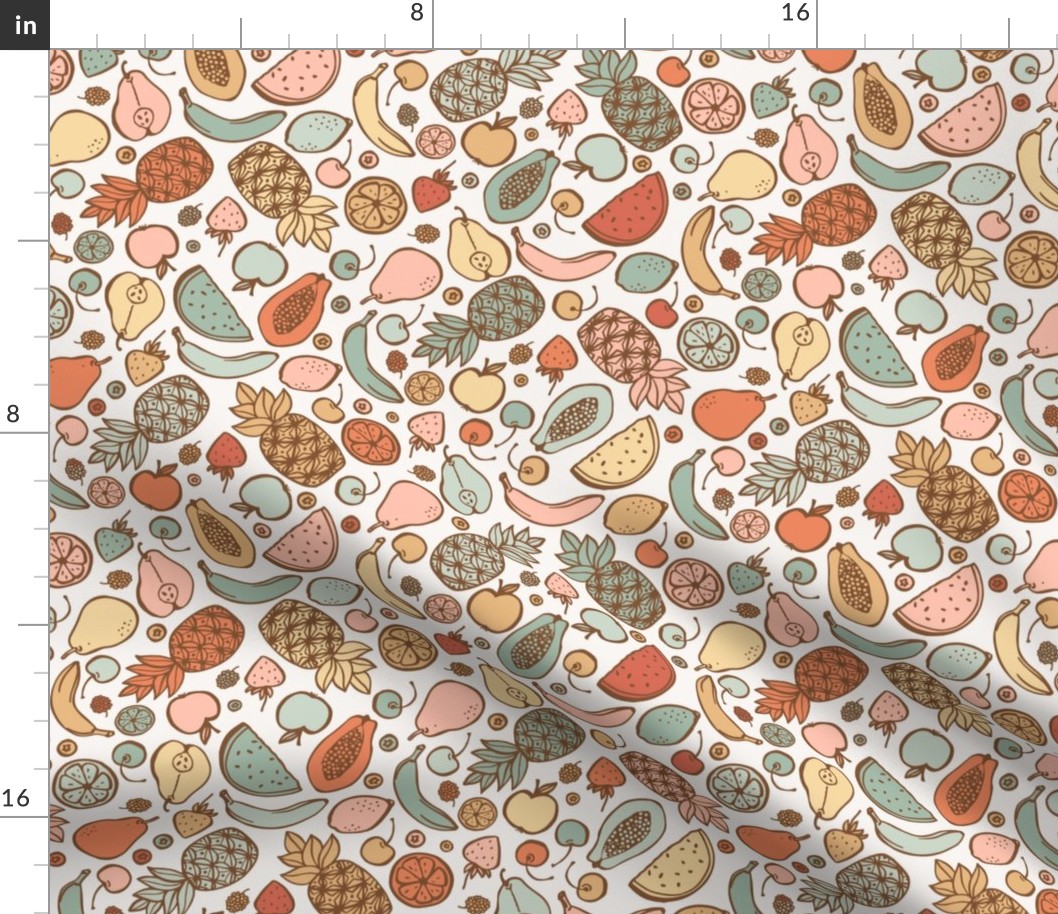 Fruit Fiesta in vintage blush, green and rust on a cream background