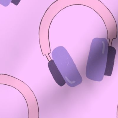 Headphones pink  & purple - purple background- Disco Collection