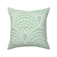 Art deco scallop floral hand drawn lines in soft pastel sage green LARGE SCALE