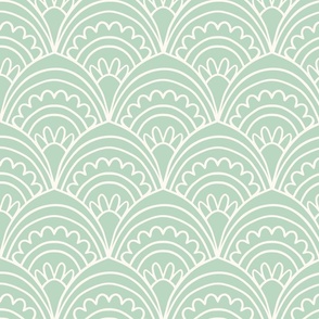 Art deco scallop floral hand drawn lines in soft pastel sage green MEDIUM SCALE