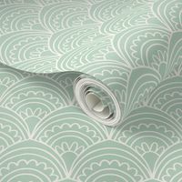 Art deco scallop floral hand drawn lines in soft pastel sage green SMALL SCALE