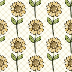 Large Scale Yellow Sunflowers on Ivory