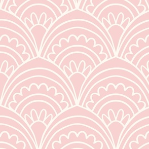 Blush pale pastel pink art deco scallop fan wallpaper - LARGE SCALE