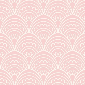 Blush pale pastel pink art deco scallop fan wallpaper - MEDIUM SCALE