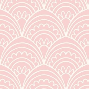 Blush pale pastel pink art deco scallop fan wallpaper - SMALL SCALE