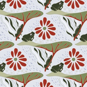 Frogs! Minimalist Simple Green Red Drawing - Frogs,  Nature, Flowers
