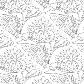 Frogs! Minimalist Simple Black White Drawing - Frogs,  Nature, Flowers