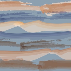 Tan Brown Blue - Ocean, Mountain Theme Stripes