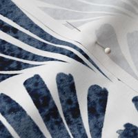 small abstract watercolor fan - indigo blue scallop - indigo blue wallpaper