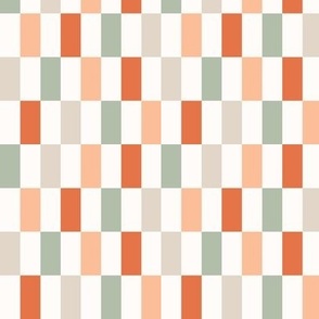 Modern checkerboard in tangerine peach and sage green
