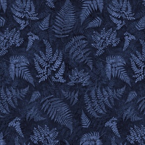 Moody Woods Midnight Blue Fern Botanical Pattern Smaller Scale