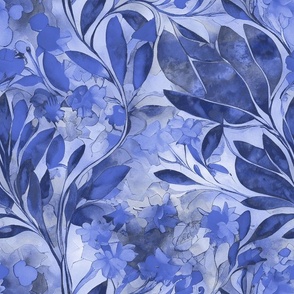 Loose Floral Watercolor Art Blue Smaller Scale