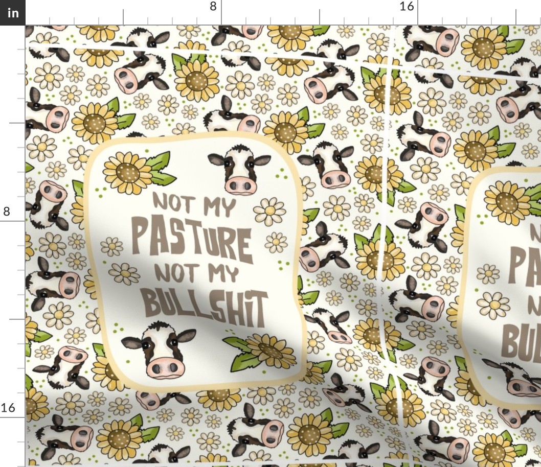 14x18 Panel Not My Pasture Not My Bullshit Funny Sarcastic Cows Sunflowers and Daisies on Navy for DIY Garden Flag Towel or Small Wall Hanging