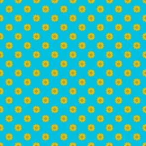 Simple yellow flowers on blue bg