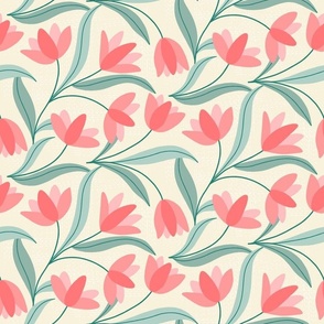 Blush and Mint Flower Vines for Nursery Wallpaper