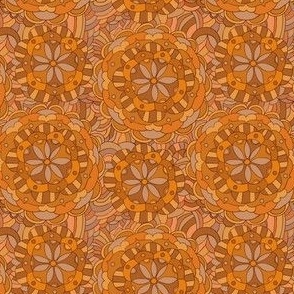 Brown, Orange and Beige Abstract Mandala Design, Warm Autumn Floral Colors