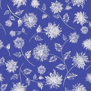 Chrysanthemum Vines in China Blue - Medium