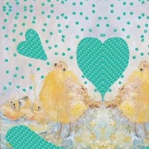Patchwork chicks and hearts  PANEL