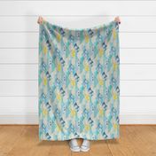 Sun and Sea- Summer Day- Medium- Rotated- Beach Life- Blue Waves- Turquoise- Peacock- Yellow- Large Scale- Home Decor- Wallpaper- Boys 