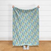 Sun and Sea- Summer Day- Small- Rotated- Beach Life- Blue Waves- Turquoise- Peacock- Yellow- Large Scale- Home Decor- Wallpaper- Boys 