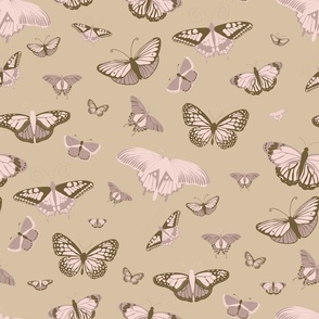 Flying Scattered Butterflies on Beige// Medium 18"x18"
