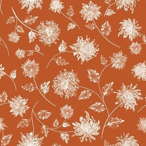 Chrysanthemum Vines in Brown Cream - Medium