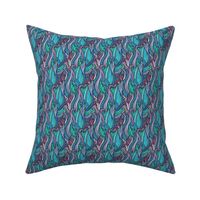 Abstract Batik Waves in Cyan, Green, and Amethyst