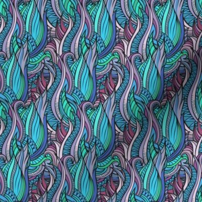 Abstract Batik Waves in Cyan, Green, and Amethyst
