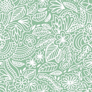 White Folk Floral on Mint Green - Large Scale