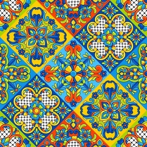 Varied Diagonal Talavera Tiles in Bright Multi