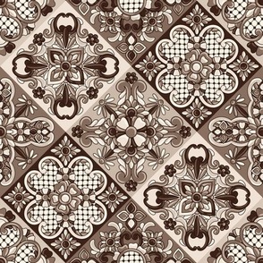 Varied Diagonal Talavera Tiles in Sepia