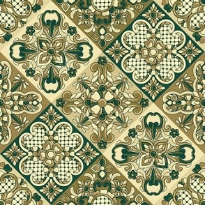 Varied Diagonal Talavera Tiles in Kelly Green and Olive