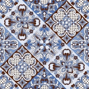 Varied Diagonal Talavera Tiles in Wedgewood Blue and Chocolate Brown
