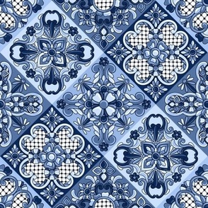 Varied Diagonal Talavera Tiles in Wedgewood Blue