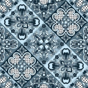 Varied Diagonal Talavera Tiles in French Blue