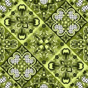 Varied Diagonal Talavera Tiles in Titanite Green