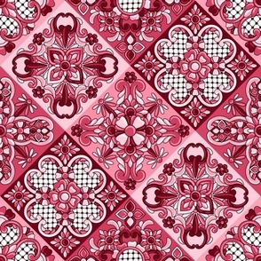 Varied Diagonal Talavera Tiles in Viva Magenta