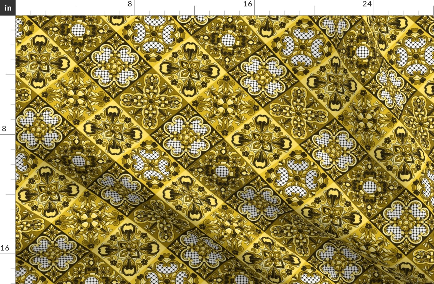 Varied Diagonal Talavera Tiles in Saffron Yellow
