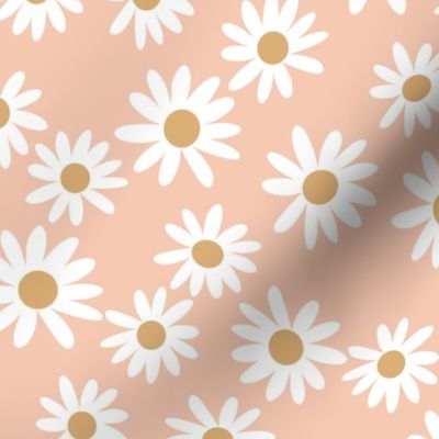 MEDIUM daisy fabric - cute vintage inspired daisy floral fabric - peach