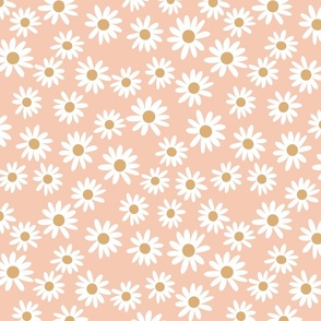 MEDIUM daisy fabric - cute vintage inspired daisy floral fabric - peach