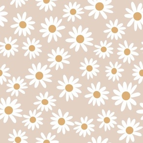 MEDIUM daisy fabric - cute vintage inspired daisy floral fabric - tan