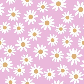 MEDIUM daisy fabric - cute vintage inspired daisy floral fabric - pink