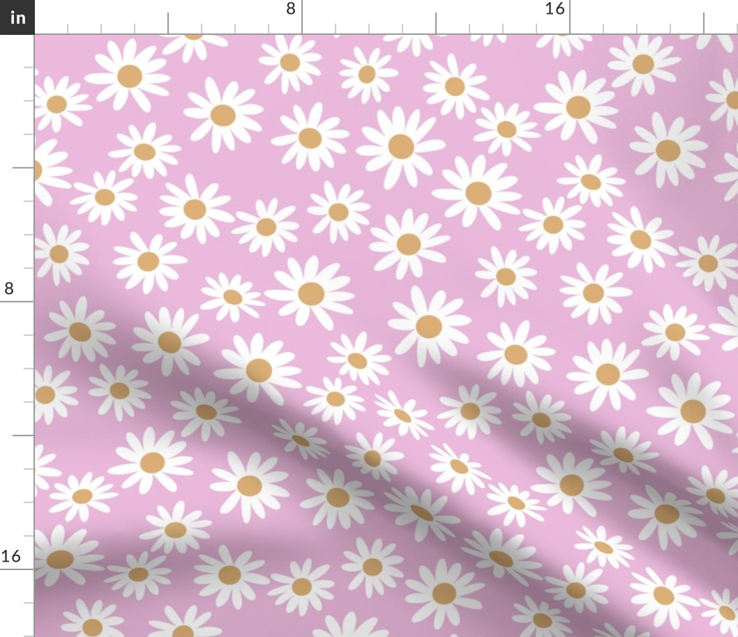 MEDIUM daisy fabric - cute vintage inspired daisy floral fabric - pink