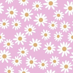 SMALL daisy fabric - cute vintage inspired daisy floral fabric - pink