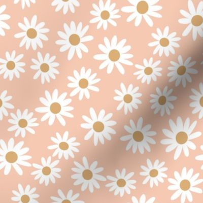 SMALL daisy fabric - cute vintage inspired daisy floral fabric - peach