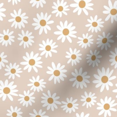 SMALL daisy fabric - cute vintage inspired daisy floral fabric - tan