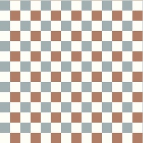 checker board - MINI terracotta and dusty blue on cream 